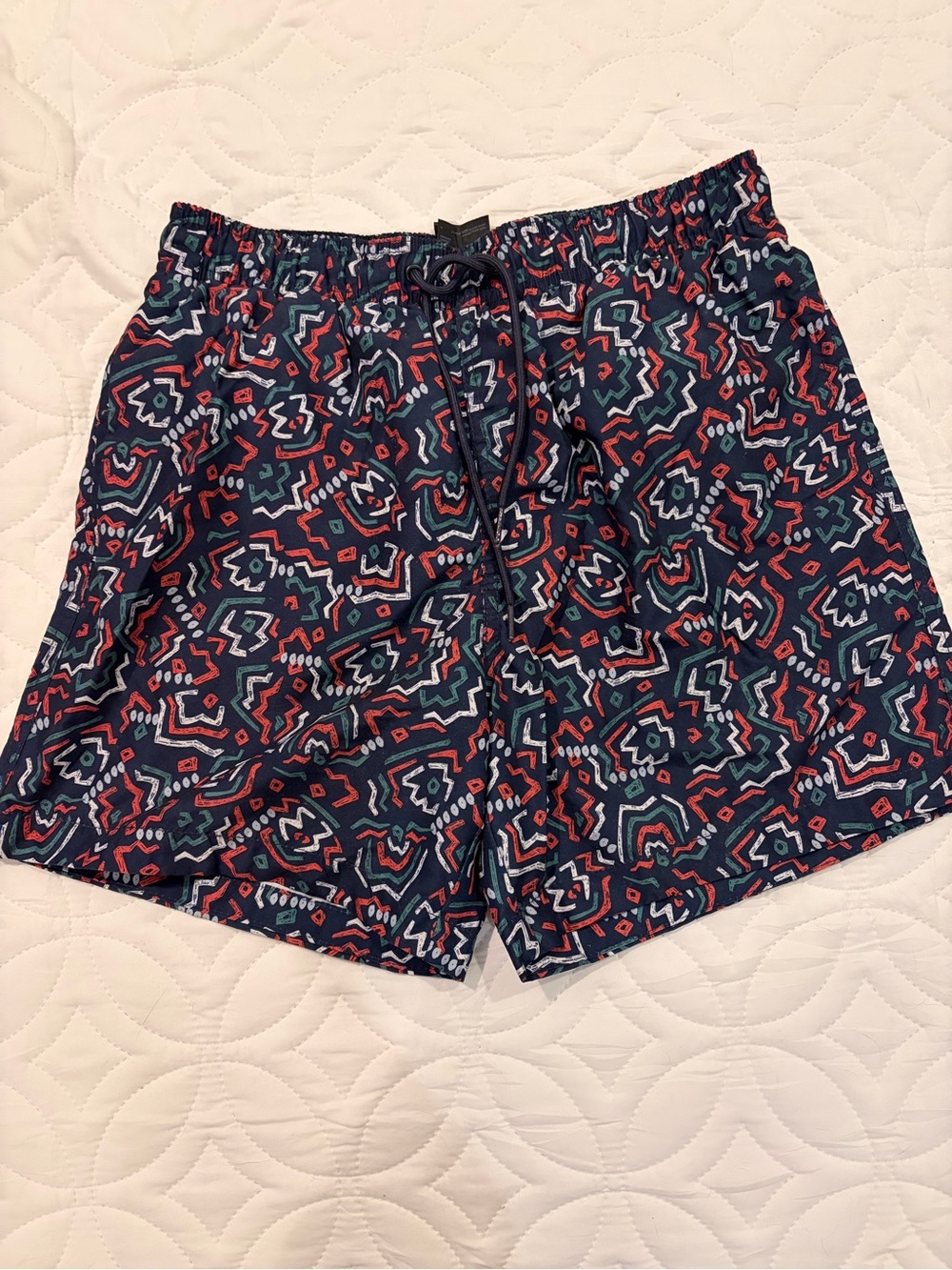 H&M Navy Swim Trunks with Geometric Print